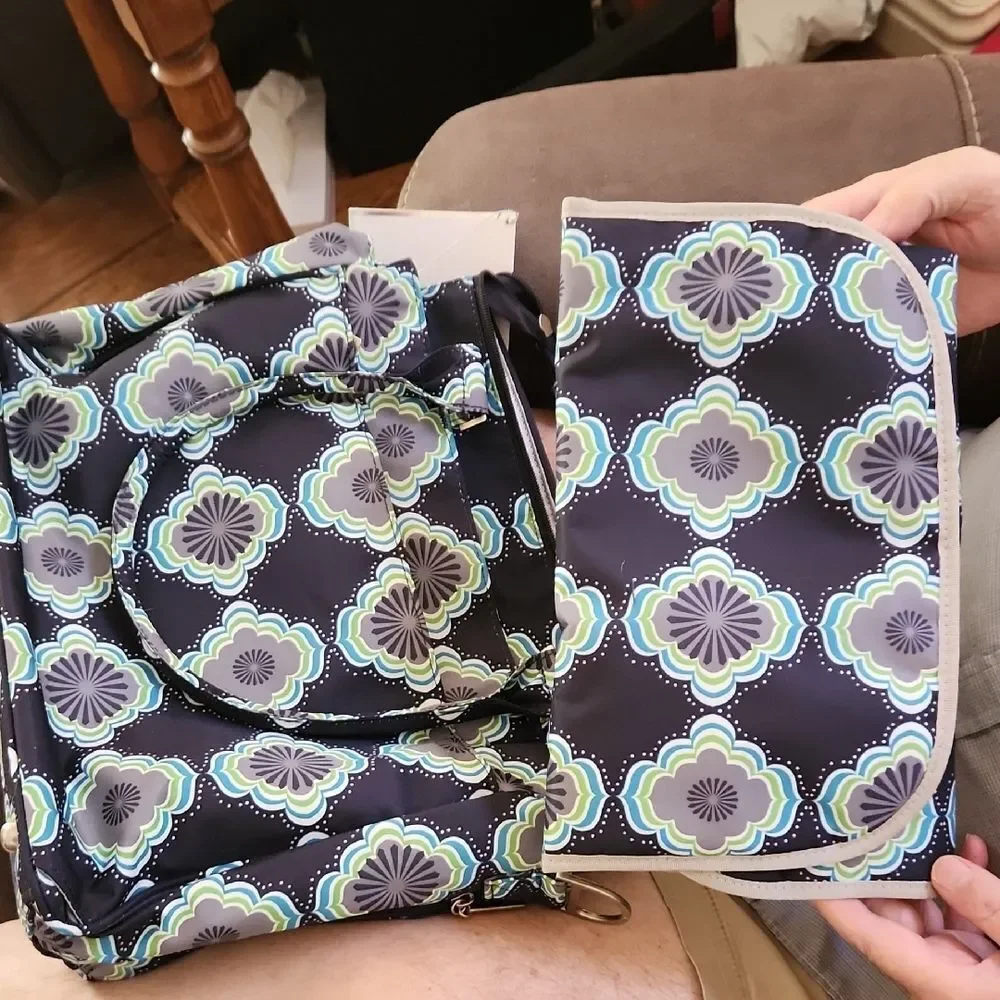 Ju-Ju-Be Blue and Gray Baby Bags with Geometric Design